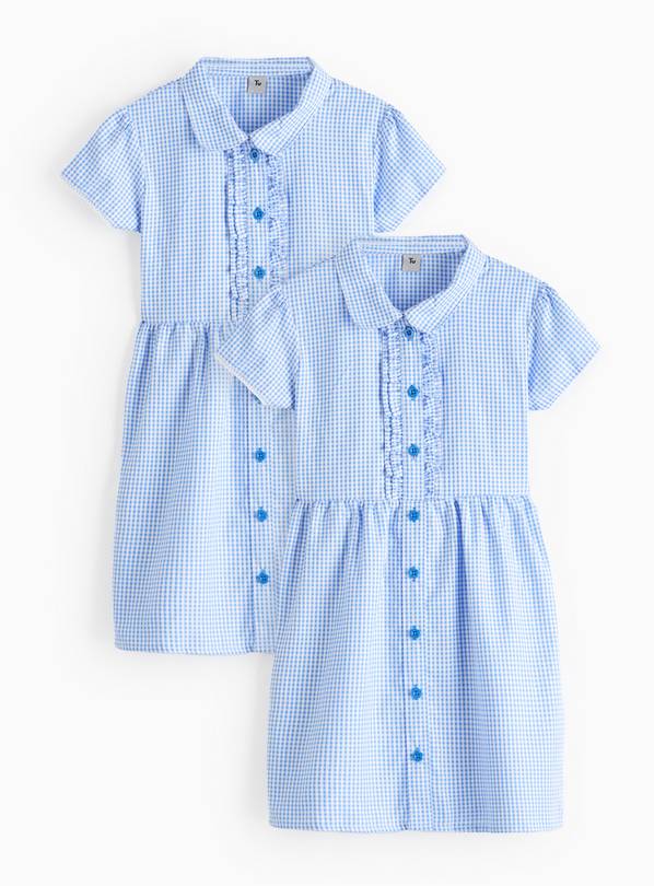 2 Pack Classic Blue Back Bow Gingham Dress Generous Fit 5 years