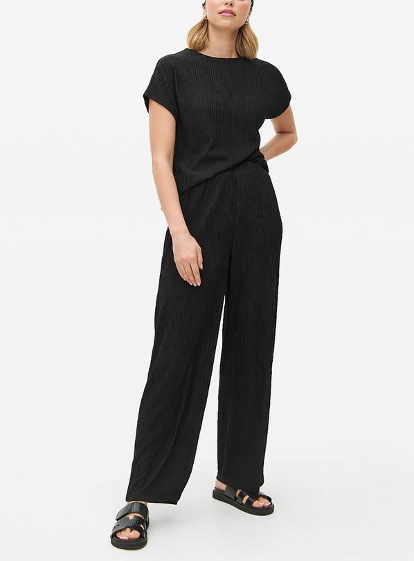Black Wide Leg Textured Co-ord Trousers 22