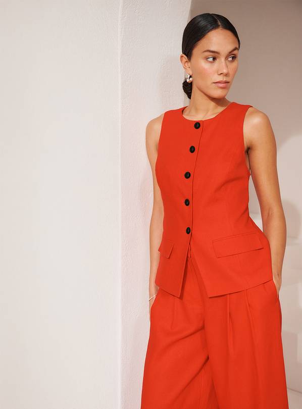 Red Tailored Linen Blend Co-ord Waistcoat 18