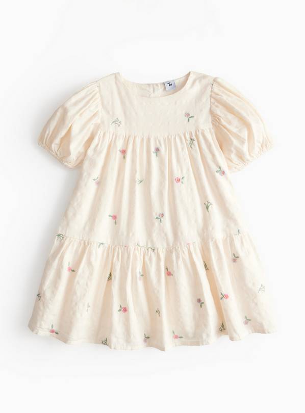 Cream Floral Embroidered Woven Dress 2-3 years