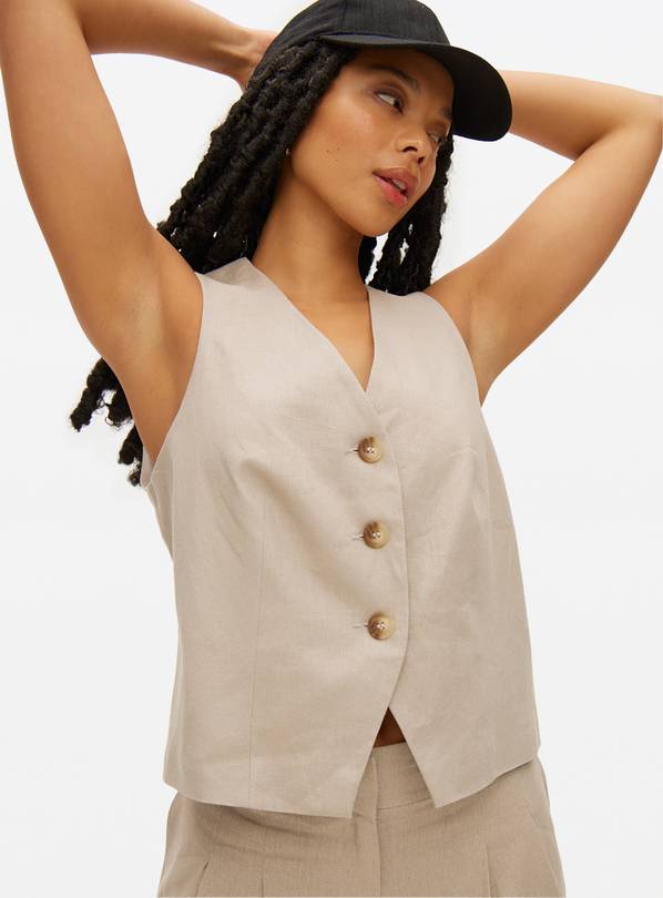 Stone  Linen Blend Classic Co-ord Waistcoat 16