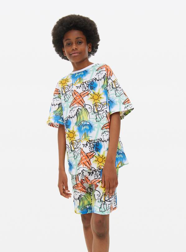 Surf Graffiti Print Waffle Pyjama Set 6-7 years