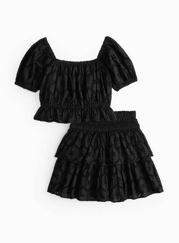 Black Broderie Top & Skirt Co-ord Set 9 years