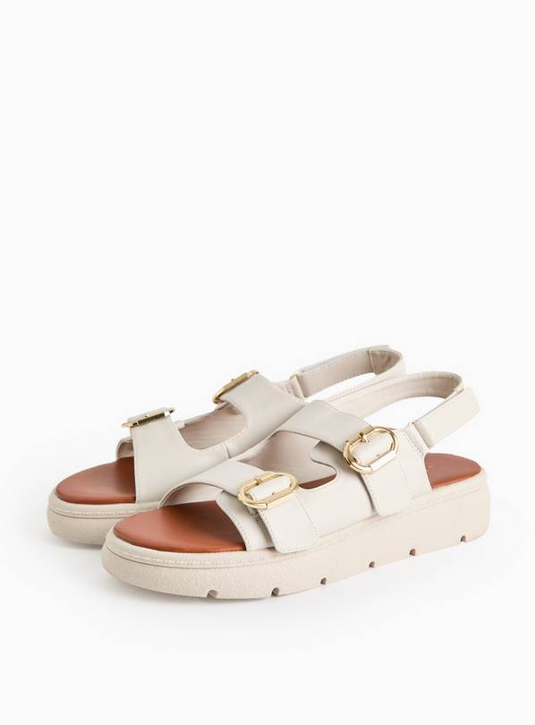 Cream Faux Leather Comfort Sole Wedge Sandals  4