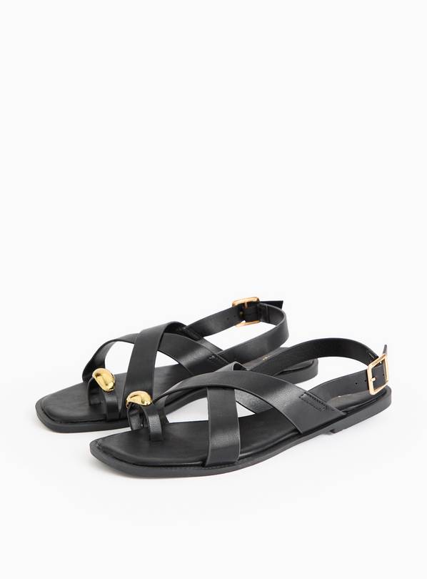 Black Strappy Sandals With Metal Embellishment 3