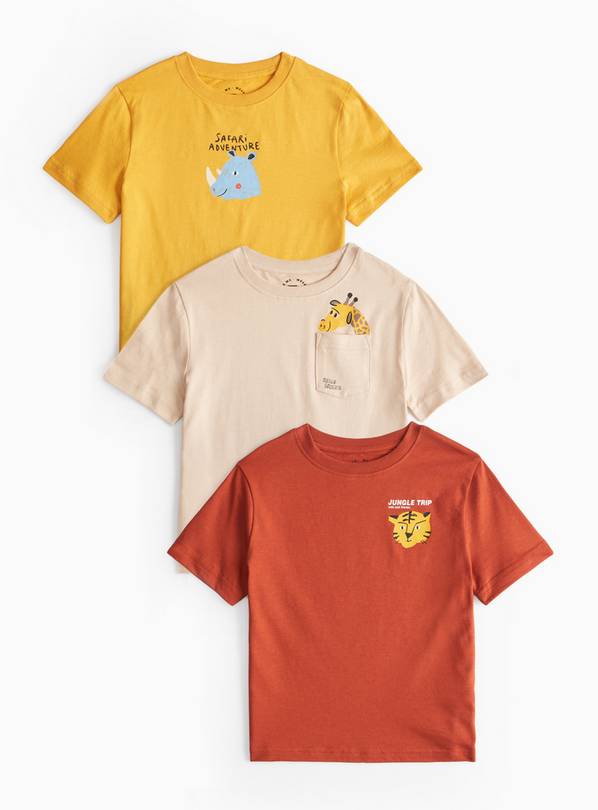 Cream Animal Printed T-Shirt 3 Pack 3-4 years