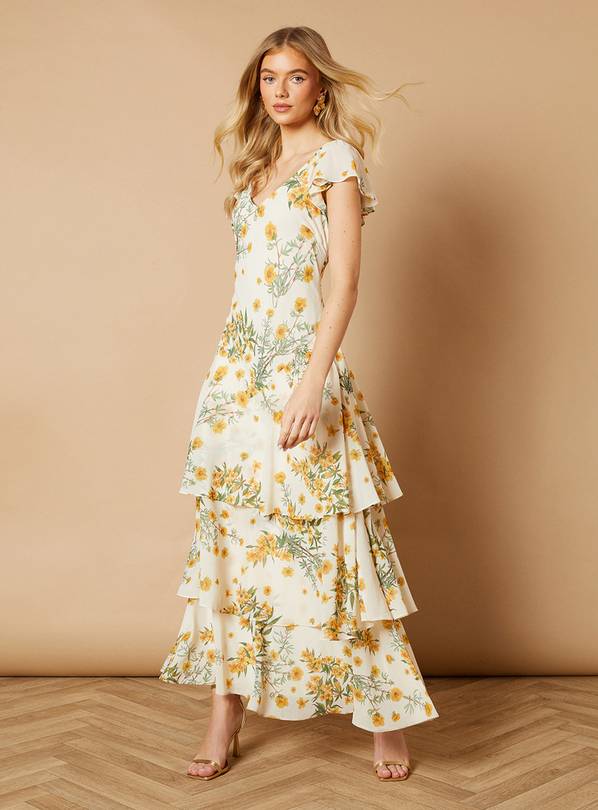OASIS Floral Printed Chiffon Ruffle Tiered Maxi Dress 16